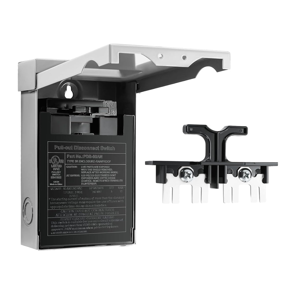 60 Amp AC Disconnect Switch Outdoor 120/240VAC Pull Out Switch Waterproof Metal Box for Air Conditioning Non-Fused