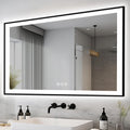 51x32 LED Lit Bathroom Mirror - Black Framed, Front and Backlit LED Lighted, Anti-Fog Bathroom Mirror with Lights, 3 Colors Stepless Dimmable Mirror, Touch Sense (Horizontal/Vertical)