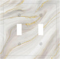 White Grey Gold Marble Simple Tiles Decorative Switch Plates 2 Gang Double Toggle Outlet Light Switch Cover Wall Plate Electrical Faceplate for Bathroom Kitchen Decor