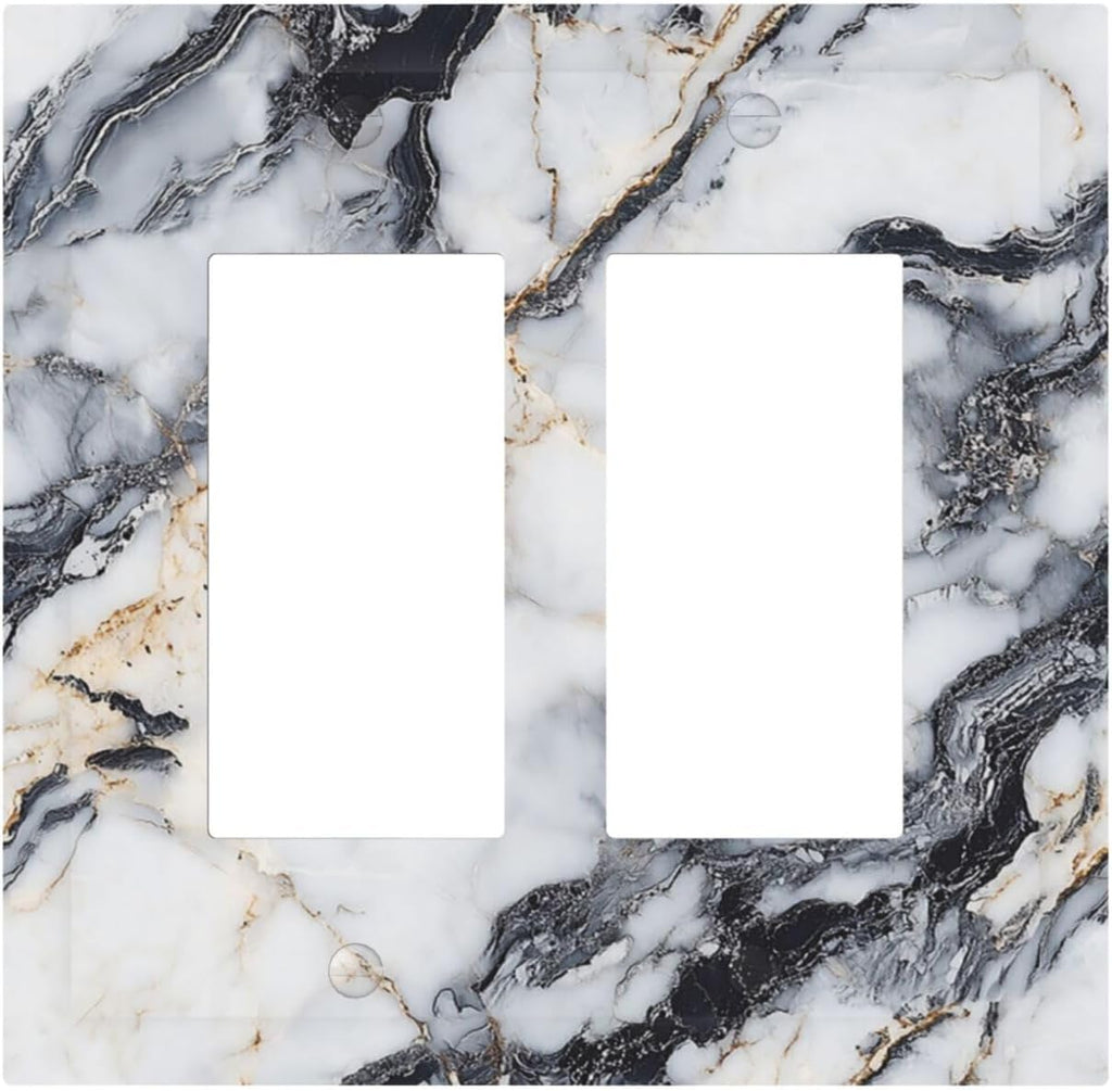 Decorative Outlet Covers Black Gold Marble Abstract Modern Luxury 2 Gang Double Rocker Light Switch Cover Plate Electrical Switch Plate Cover Decorate GFCI Wall Plate for Bedroom Home Decor
