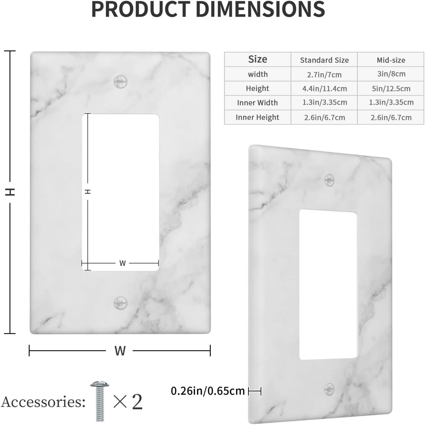 White Marble Wall Plate Decorative Single Rocker Outlet Light Switch Cover 1-Gang Decorator Art Print Faceplate for Bedroom Kitchen Room Decor