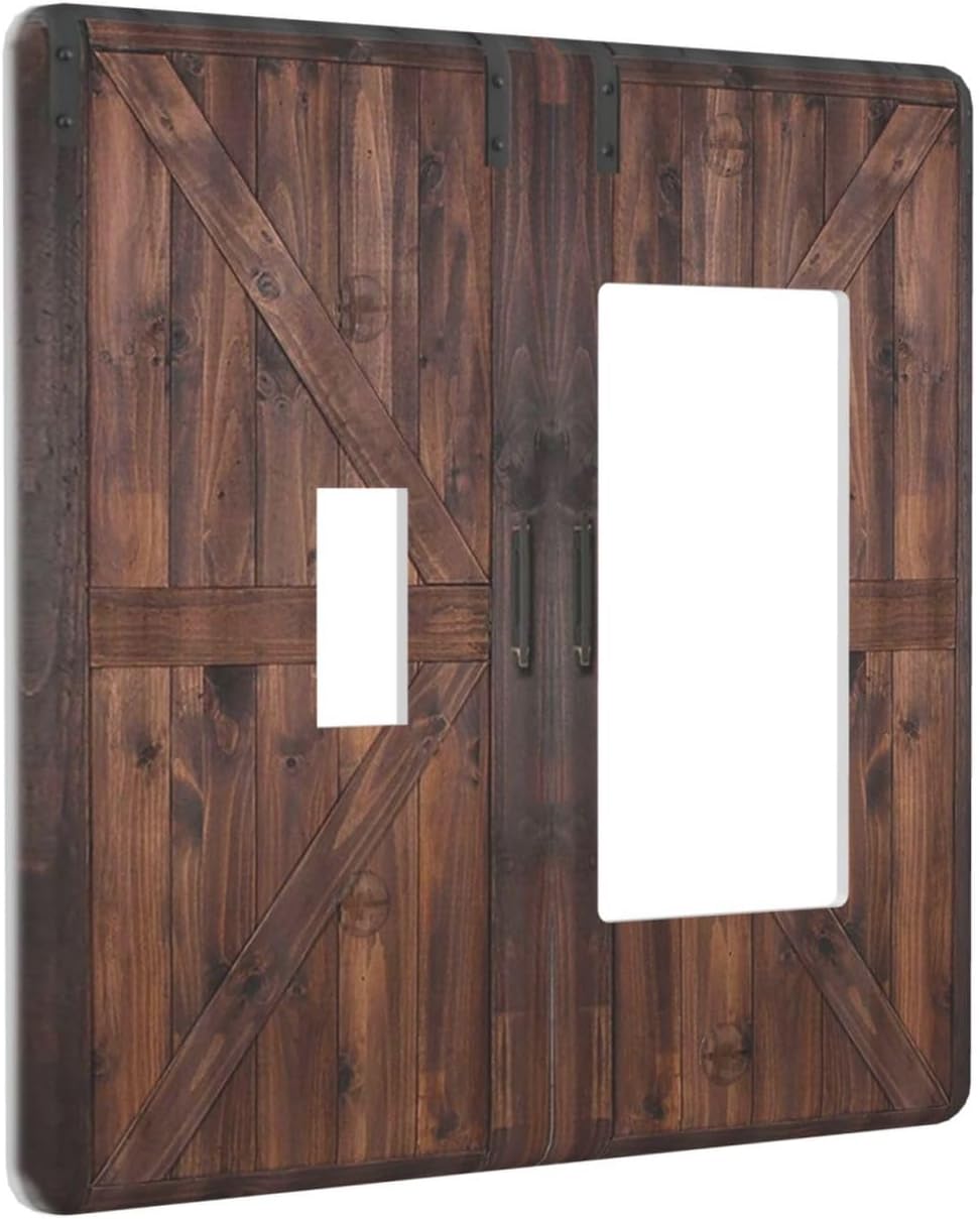 Decorative Outlet Covers Vintage Brown Farmhouse Barn Door 2 Gang Light Switch Cover Plate Single Toggle 1 Rocker Wall Plates for Electrical Outlets Switch Plate Covers for Bedroom Home Decor