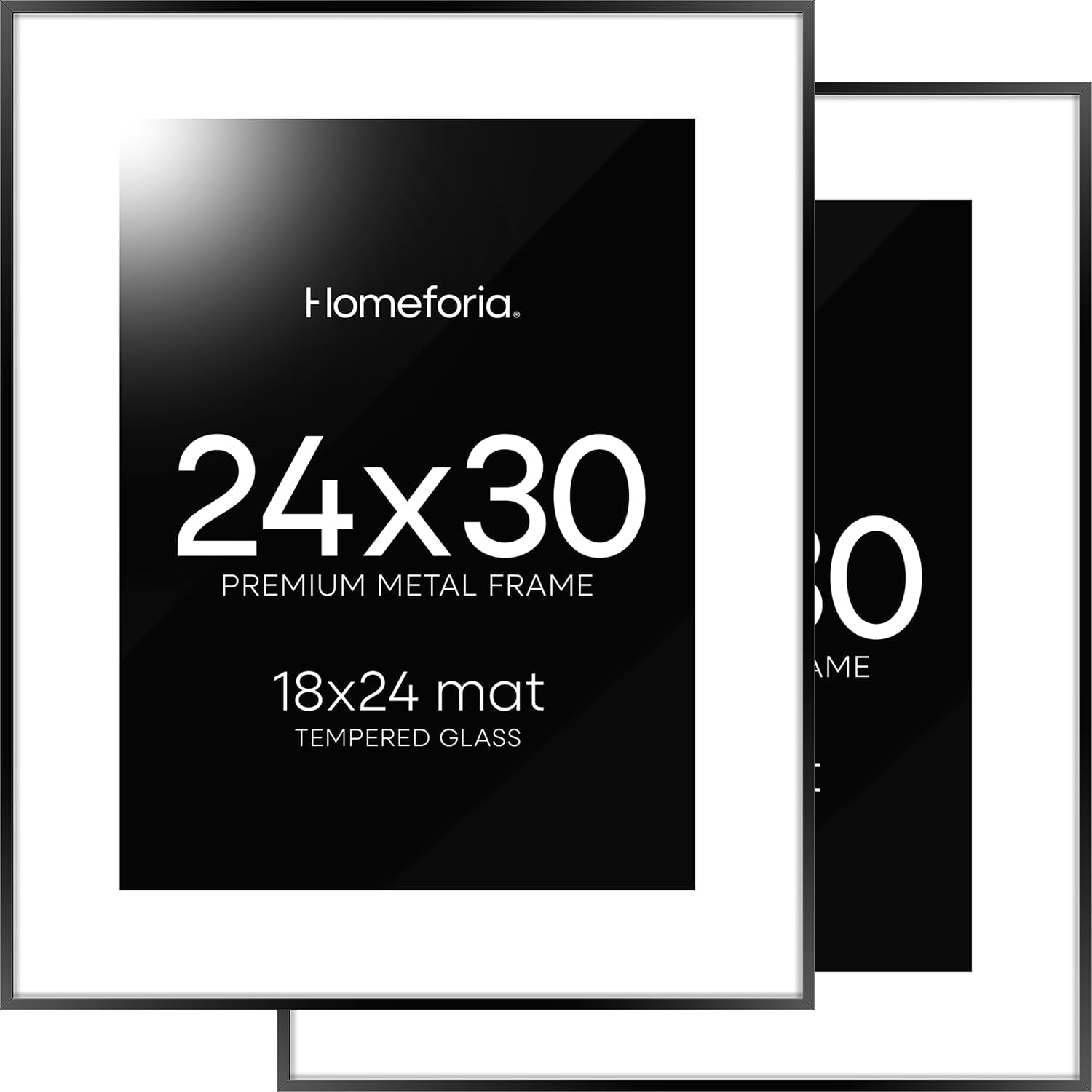Homeforia 24x30 Poster Frame Black, High End Metal 24 x 30 Picture Frames with Mat 18 by 24 inches Photo, 24x30 Black Frame Matted to 18x24 Print, 30x24 Large Frame, Tempered Glass, Wall Kit, Set of 2