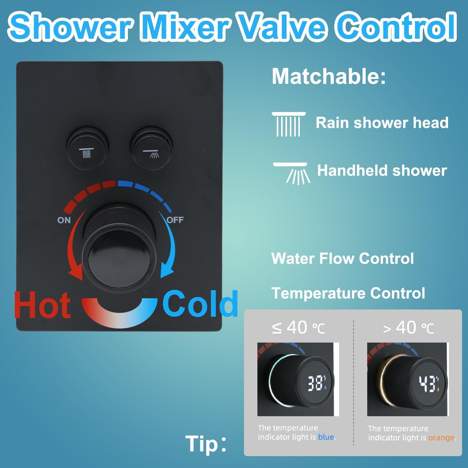 Digital Display Shower Valve Shower Valve 2 Way Shower Diverter Valve Shower Mixing Valve Can Use All the Time Matte Black