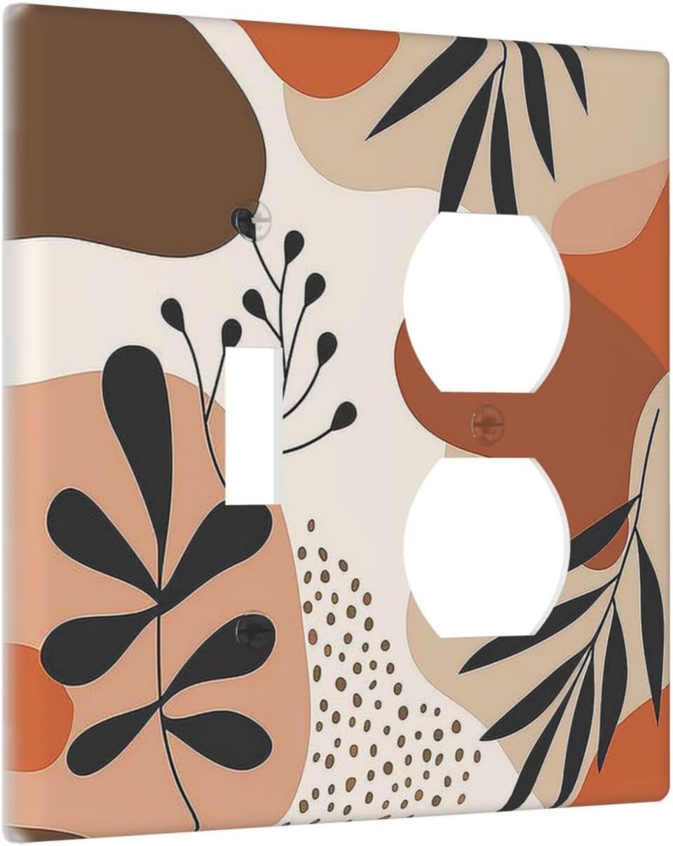 Wallplates Boho Botanical Orange Green Beige Minimalist 1 Toggle 1 Duplex Switch Plate Electrical GFCI Faceplate Decorative Light Switch Covers for Bedroom living Room Decor