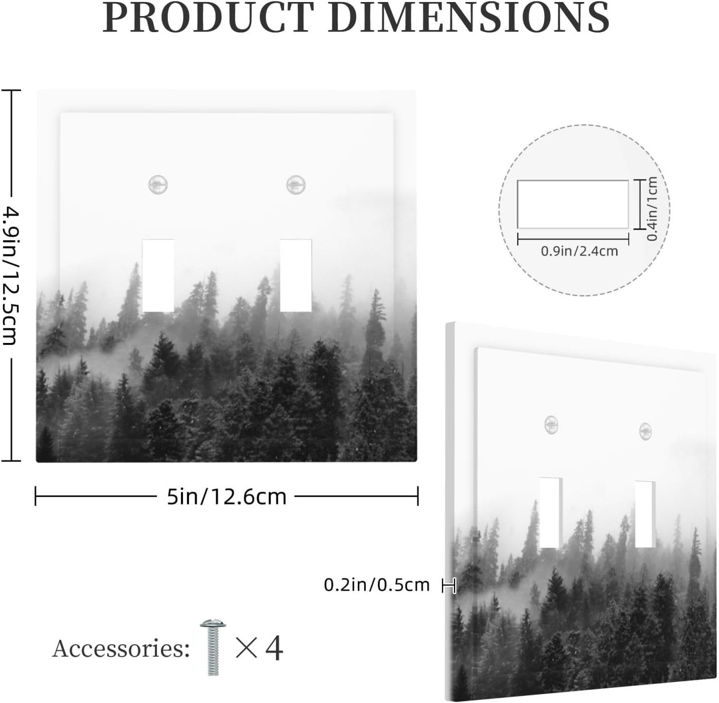 Decorative Switch Plates Fores Black White Landscape Misty Woods 2 Gang Double Toggle Outlet Light Switch Cover Wall Plate Electrical Faceplate For Farmhouse Cabin Decor