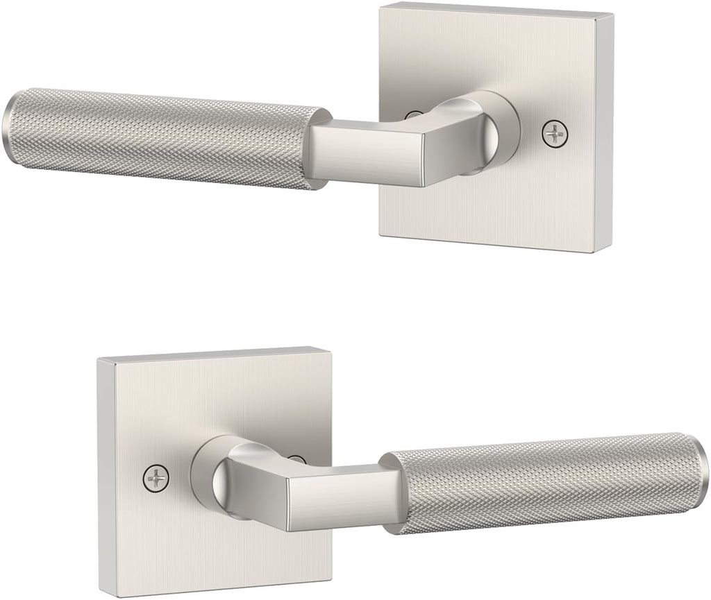 Asidrama 2 Pack Brushed Satin Nickel Dummy Door Handles, Non-Turning Decorative Door Lever with Door Knobs for Closet, French Double Doors, Pantry & Interior Push/Pull Use 09