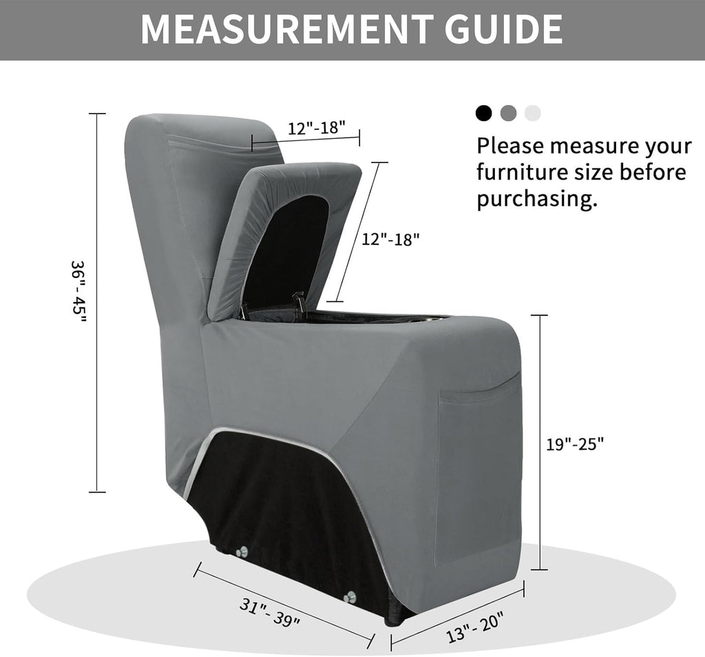 Easy-Going 100% Waterproof Recliner Console Cover, Stretch Middle Console Couch Covers for Reclining Sofas, Sectional L-Shape Furniture Protector for Kids & Pets, 1 Console Cover, Light Gray