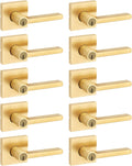 Kwikset Halifax Entry Door Handle with Lock and Key, Secure Keyed Reversible Lever Exterior, for Front Entrance and Bedrooms, Satin Brass, 10 Pack, Pick Resistant SmartKey Rekey Security