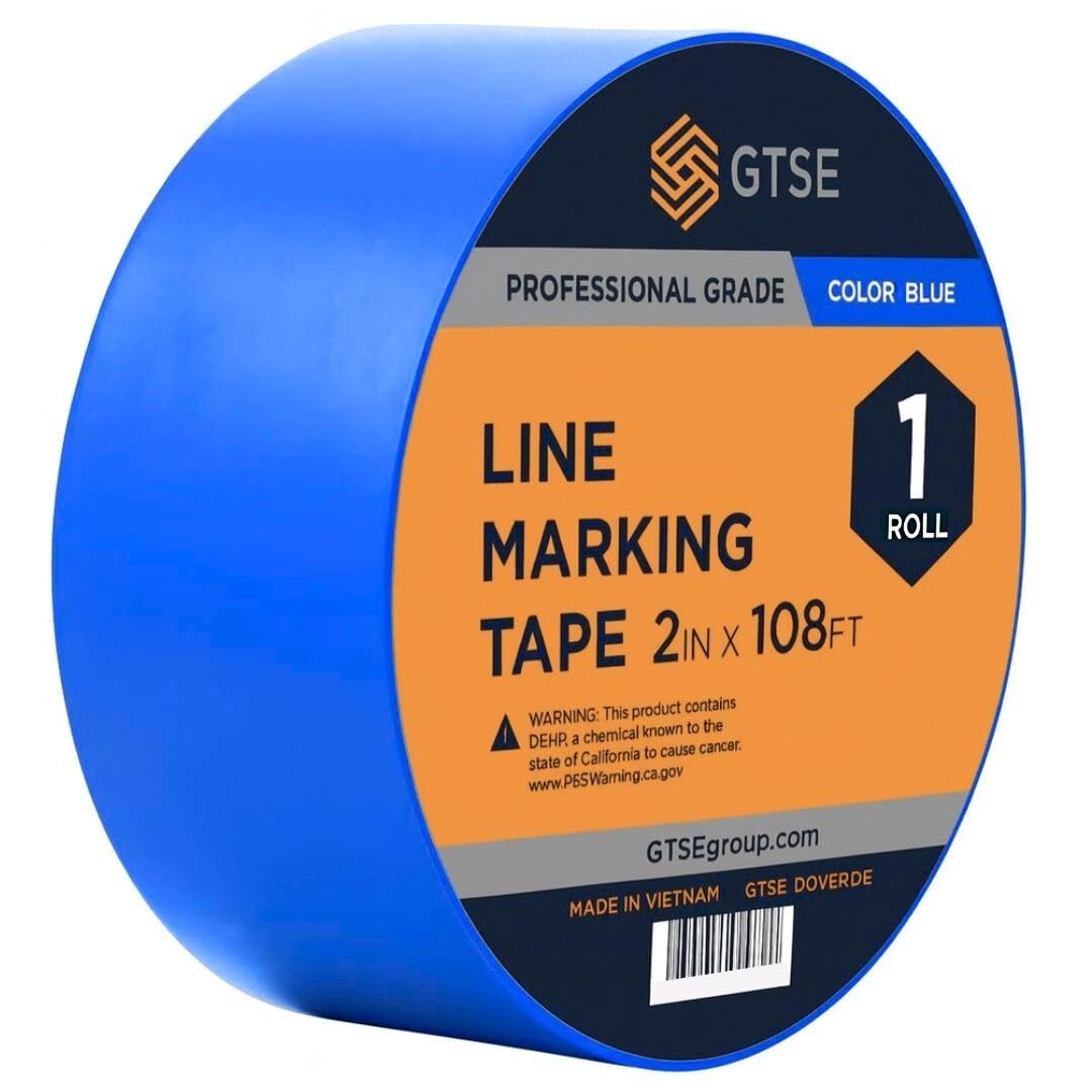 GTSE 2 inch x 108 ft Blue PVC Vinyl Floor Tape, 24 Rolls, Safety Marking Tape, 6 mil Thick, Suitable for Dance Floors, Gyms, Warehouses, Sports Facilities
