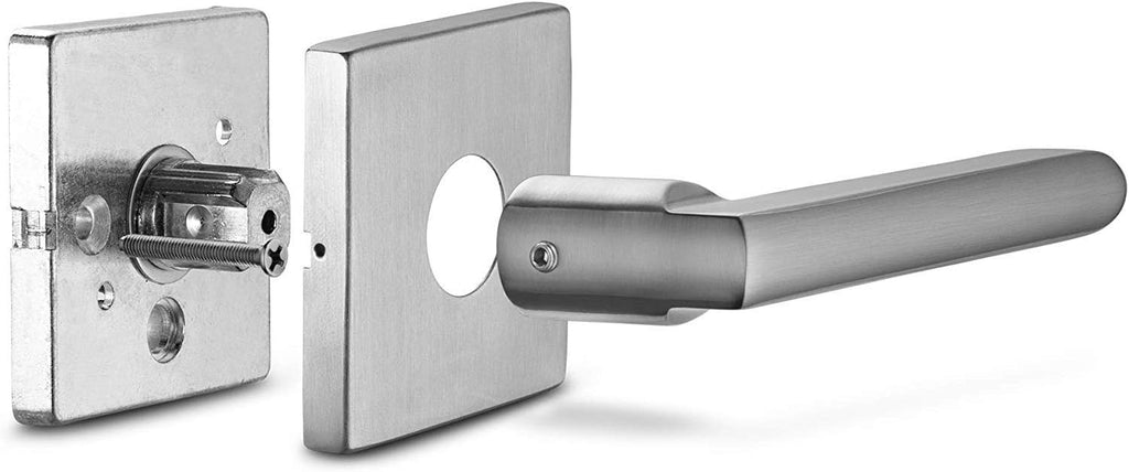 Berlin Modisch HandleSet Front Door Entry Handle and Deadbolt Lock Set Slim Square Single Cylinder Deadbolt and Lever Reversible for Right & Left Sided Doors Heavy Duty – Polished Chrome Finish