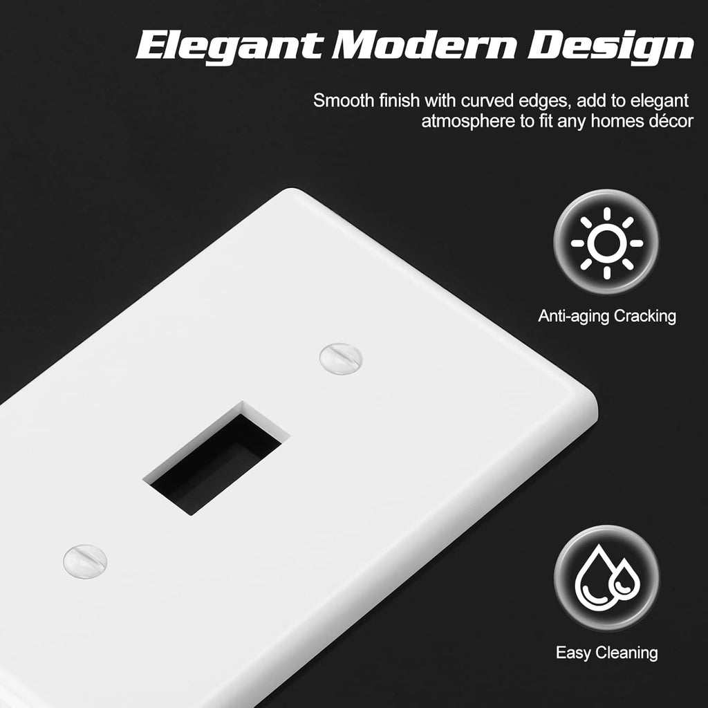 Decorator Wall Plate Toggle Light Switch Plate Outlet Cover,Unbreakable Polycarbonate Thermoplastic, White (10-Pack, Single Toggle-White)