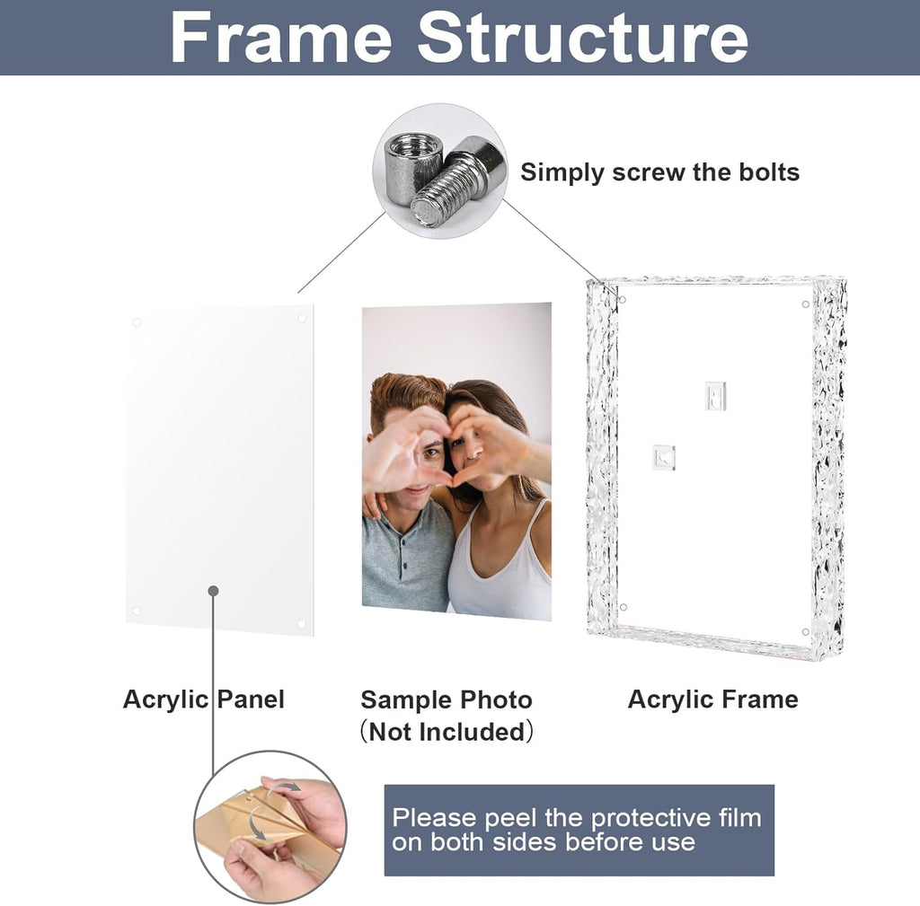 8x10 Picture Frames, Refined Crystal-Clear Acrylic Photo Frame, Wall & Tabletop Display Frames, Modern Floating Style for Home Office Decoration, Transparent (1 Pack)
