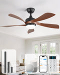 Sofucor 45" Smart Ceiling Fan, Indoor/Outdoor Ceiling Fans with Lights and Remote, Work with Alexa/Google/App, 3-Color Light 6-Speed Timing Reversible DC Motor for Bedroom Living Room Patio