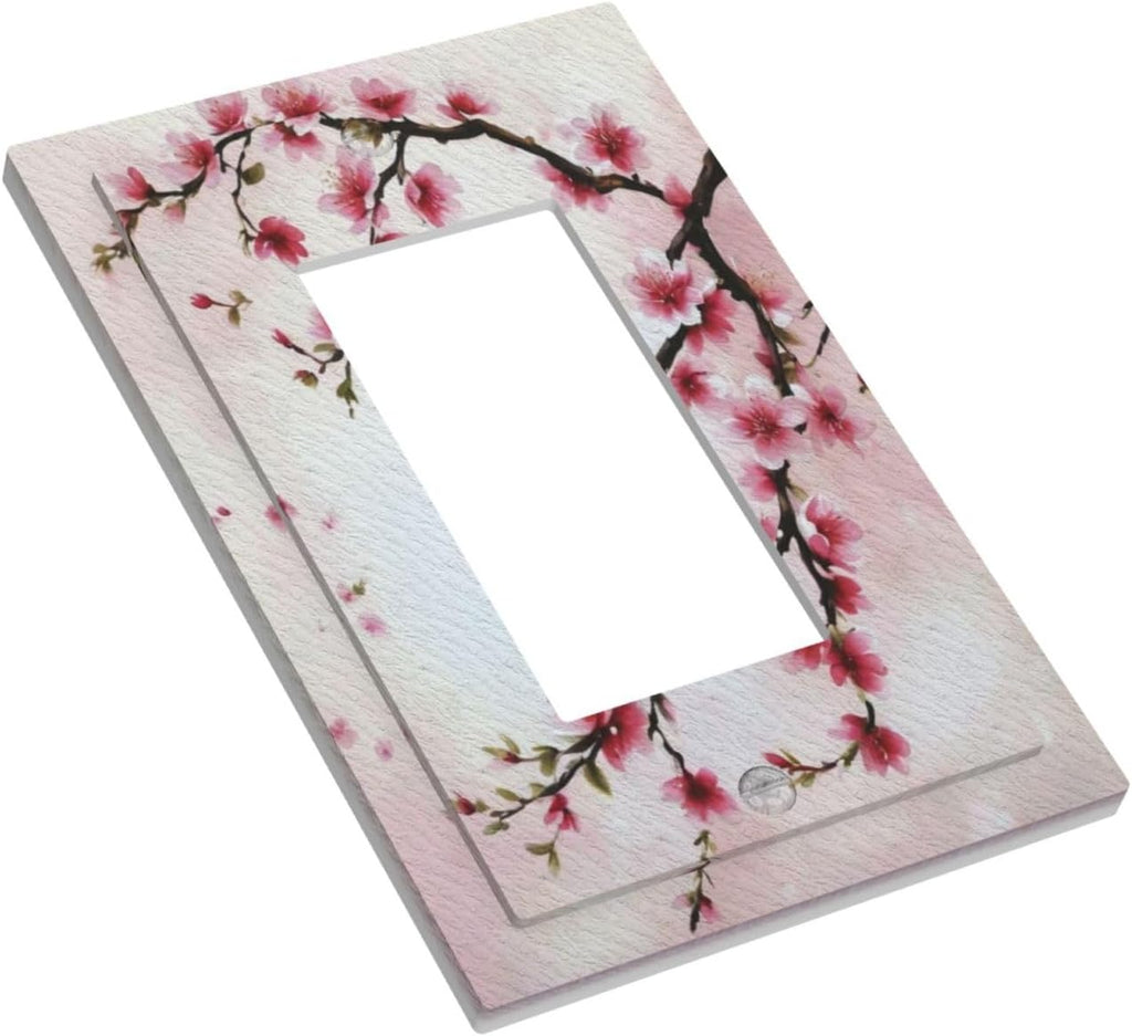 Branch with Pink Flowers Single Decora Outlet Wall Plate 1 Gang Rocker Decorative Switchplate Faceplate GFCI Light Switch Covers for Home Living Decor