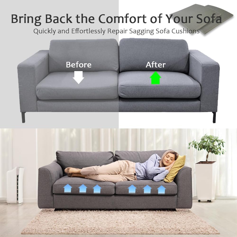Couch Cushion Supports for Sagging Seat 22'' x 22'' High Density 40D Curved Foam Sofa Cushion Support Under The Saggy Pads Firmer Foam Lifters for Saggy Couch (Grey (Set of 2), 22 Inch * 22 Inch)