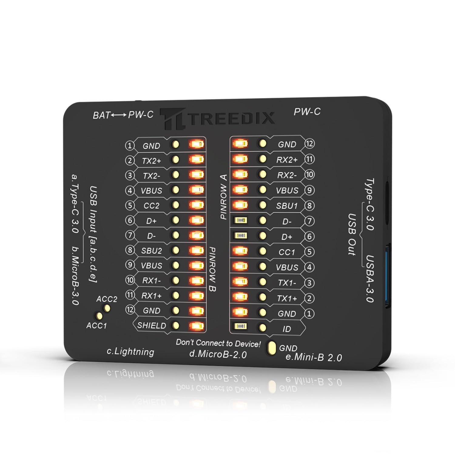 USB Cable Tester USB Cable Checker Data Wire Fast Detection for Type-C, USB-A 3.0, Micro-B 3.0, Micro-B 2.0, Mini-B 2.0, and for Lightning Cables by Checking The LEDs