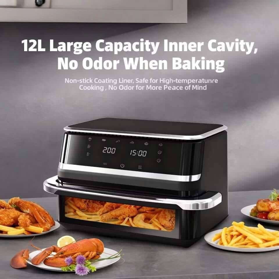 6-in-1 Stainless Steel Smart Air Fryer 11-Quart Extra-Large Capacity 360° Hot Air Circulation Rack Rapid Airflow Ideal for home frying, baking, roasting, and other diverse cooking needs.