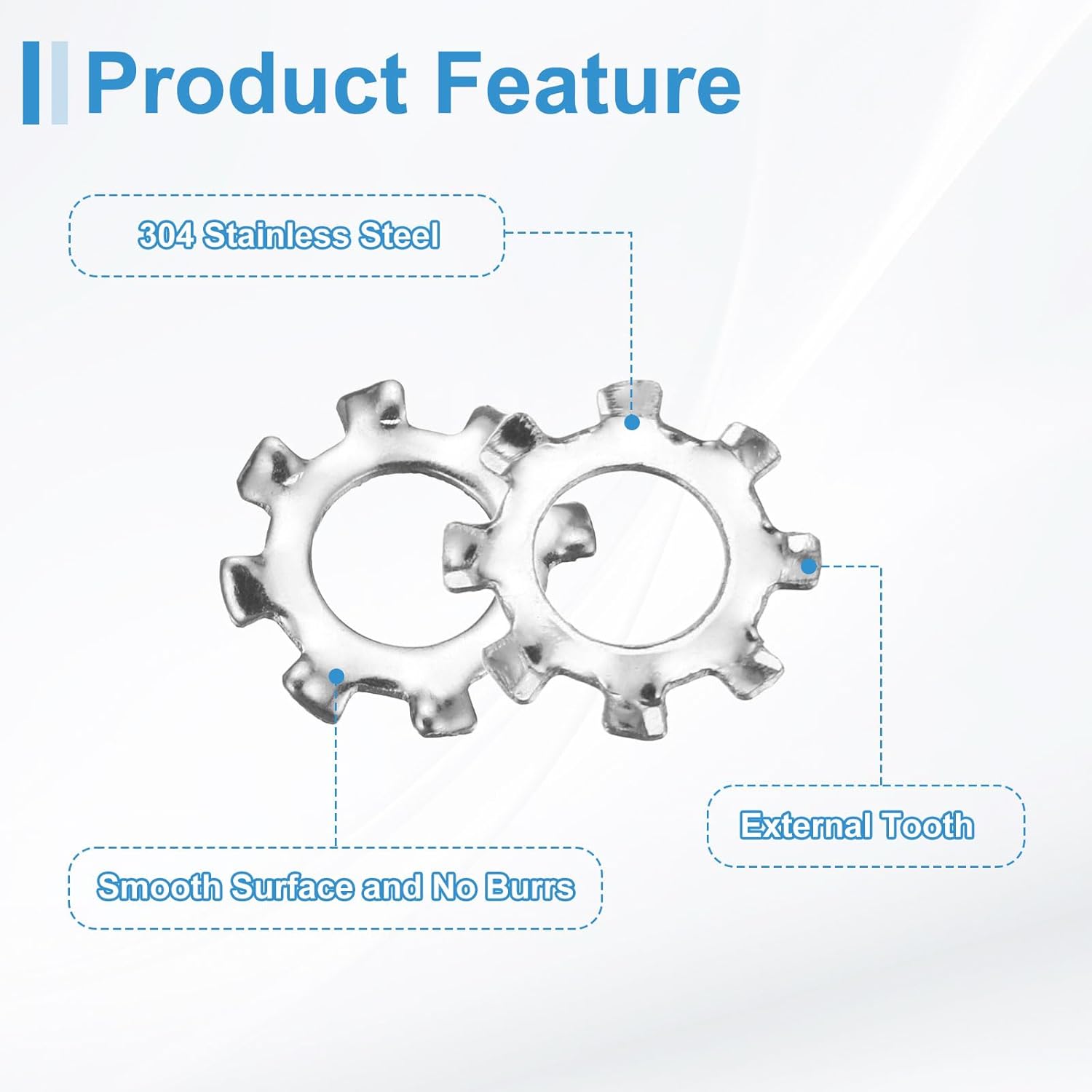 uxcell 100Pcs 10# External Tooth Lock Washer, 304 Stainless Steel Multi-Tooth Star Washer Locking Fastener, Silver Tone