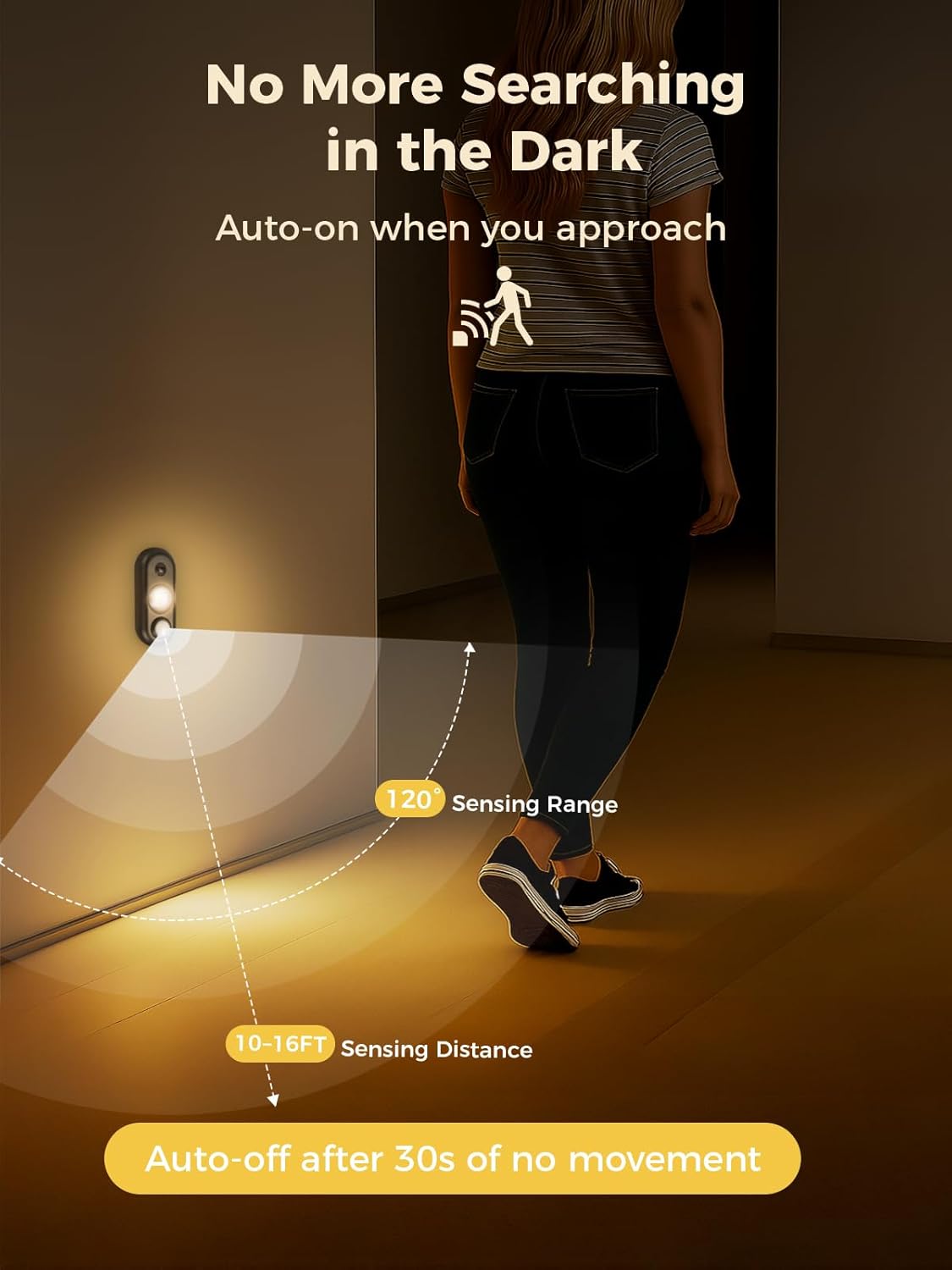 YGS-Tech LED Motion Sensor Light Indoor, Rechargeable Puck Lights, Magnetic Dimmable Under Cabinet Light, Wireless LED Lights for Closet, Kitchen, Stairs, Warm White, 6-Pack (Black)
