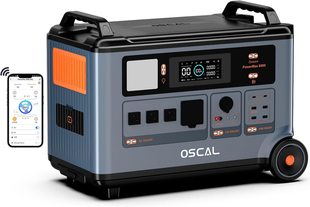 OSCAL 6000W (Peak 9000W) 120V/240V Solar Generator,Promax6000 Dual Voltage 3600WH Lifepo4 Battery Portable Power Station with 14 Outlets,2200W 1.96H Fast Charge,for Home Backup