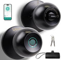 Fingerprint Door Lock, Smart Door Knob, Keyless Entry Door Lock with App Control, Thumbprint Door Knob with Extra Power Bank, Suitable for Home, Apartments, Office - Matte Black