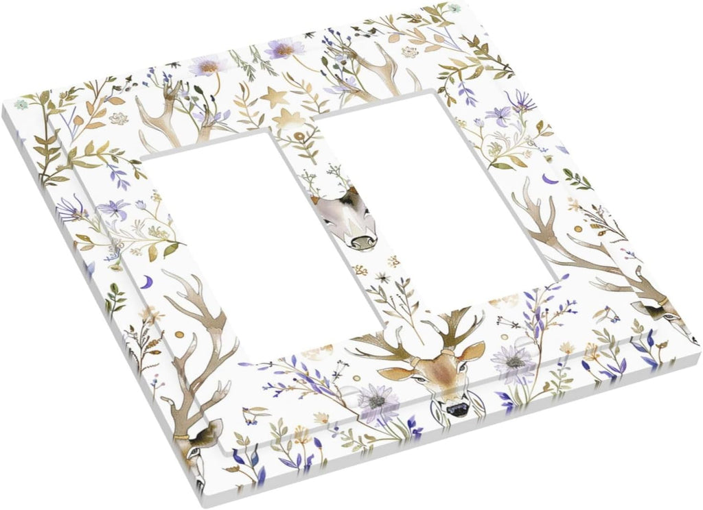 Decorative Outlet Covers Gothic Retro Floral Damask Elk Wild Flower 2 Gang Double Gfci Rocker Electrical Wall Panels Light Switch Cover Plate For Bed Room Living Room Decor