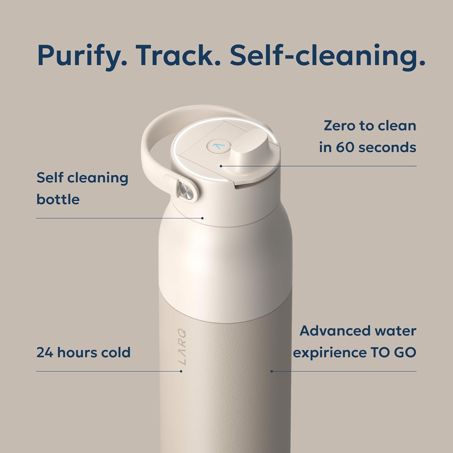 LARQ Bottle PureVis 2 - UV Water Purifier with Self-Cleaning, App Hydration Tracking, Filter Straw, Detachable Handle, Double-Wall Insulated