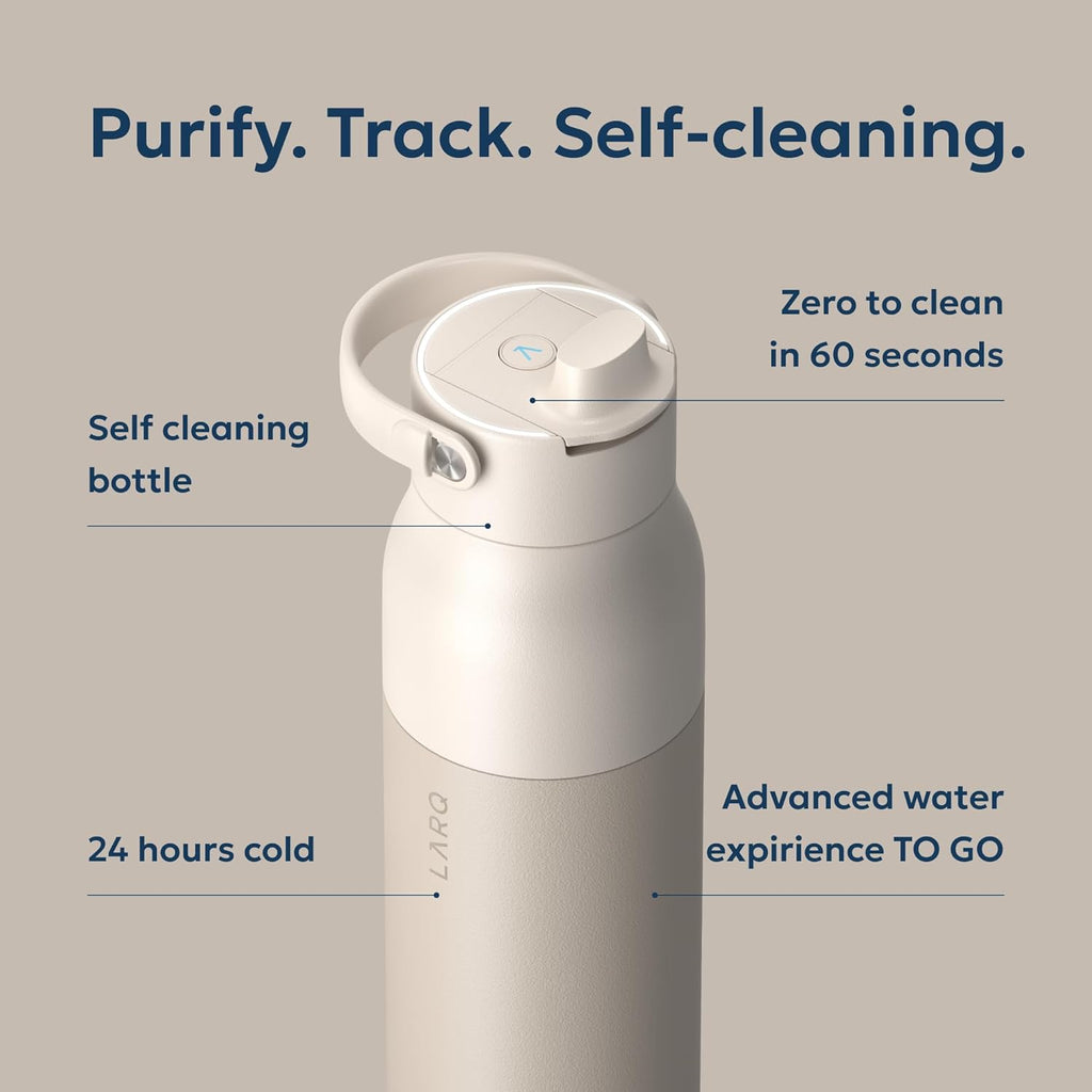 LARQ Bottle PureVis 2 - UV Water Purifier with Self-Cleaning, App Hydration Tracking, Filter Straw, Detachable Handle, Double-Wall Insulated