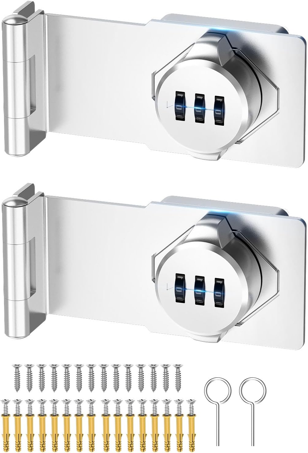 Cabinet Password Hasp Locks, 90 Degree Barn Door Lock, Household Security Combination Latch Lock for Locker, Fence, Bathroom, Outdoor, Garden (Silver-2PCS)