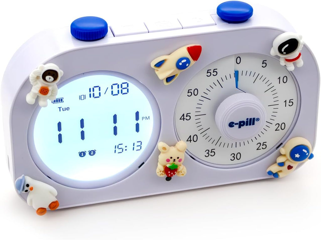 e-Pill Task-E-Lert 2-in-1 Pomodoro Timer for Kids and Adults | 3 Daily Alarms | Visual Timer & Loop Function | Time Management Tool for Productivity