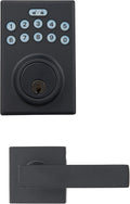 Amazon Basics Contemporary Electronic Keypad, Keyless Entry Door Lock Deadbolt with Handle Set, Key Pad Front Door with Knob, Contemporary Door Locks for Front Door, Door Handle, Matte Black, 1-Pack
