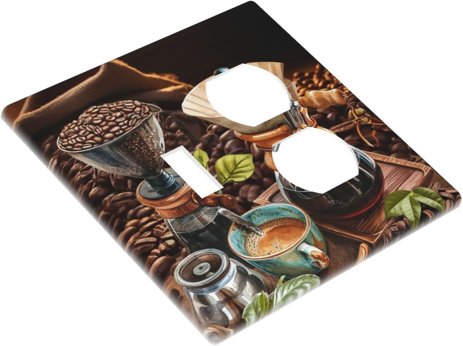 Decorative Outlet Covers Retro Coffee Maker Beans Cup 2 Gang Wall Plate Cover Single Toggle Duplex Combo Two Switch Light Switch Cover Plate Jumbo Dual GFCI Faceplate