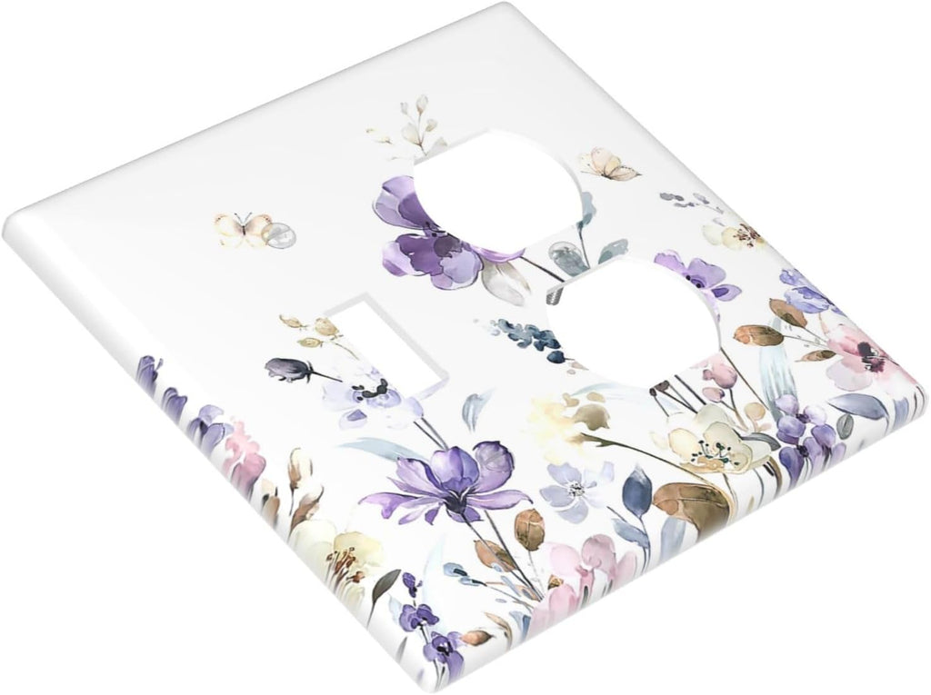 Wallplates Purple Floral Lilac Watercolor Flower Leaves Butterfly Wildflower 1 Toggle 1 Duplex Switch Plate Electrical GFCI Faceplate Decorative Light Switch Covers for Bedroom Home Decor