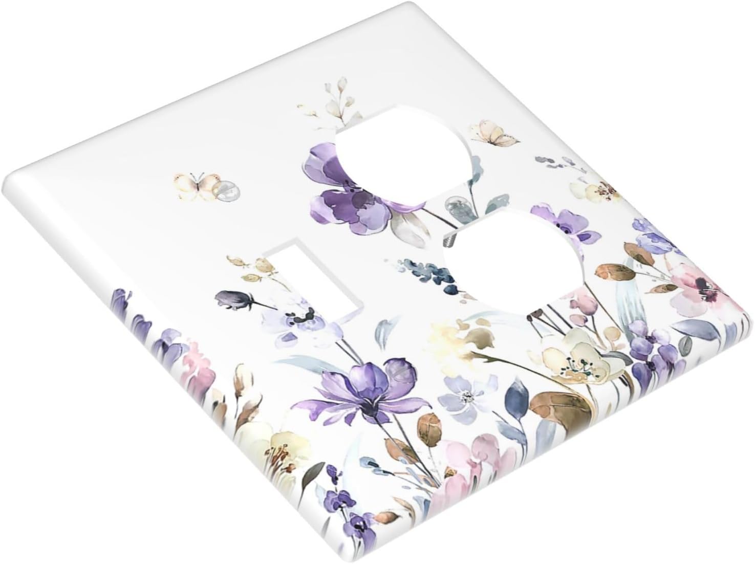 Wallplates Purple Floral Lilac Watercolor Flower Leaves Butterfly Wildflower 1 Toggle 1 Duplex Switch Plate Electrical GFCI Faceplate Decorative Light Switch Covers for Bedroom Home Decor