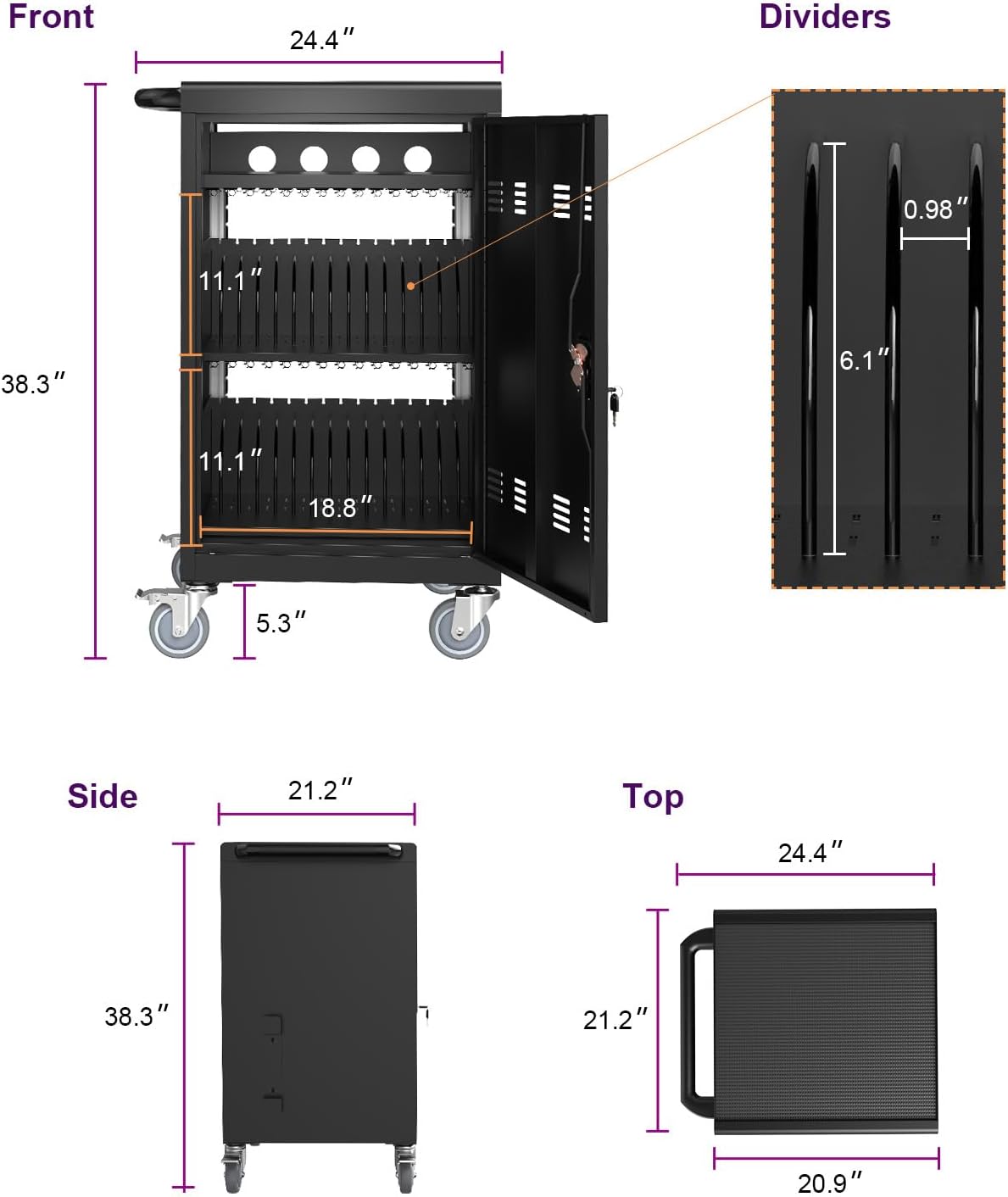 Laptop Charging Cart, 32 Charging Ports Laptop Storage Cart, 30-Bay Mobile Charging Cabinet for iPads up to 16.3", Chromebook Devices, Cord Management, Access Lock.School,Business.White