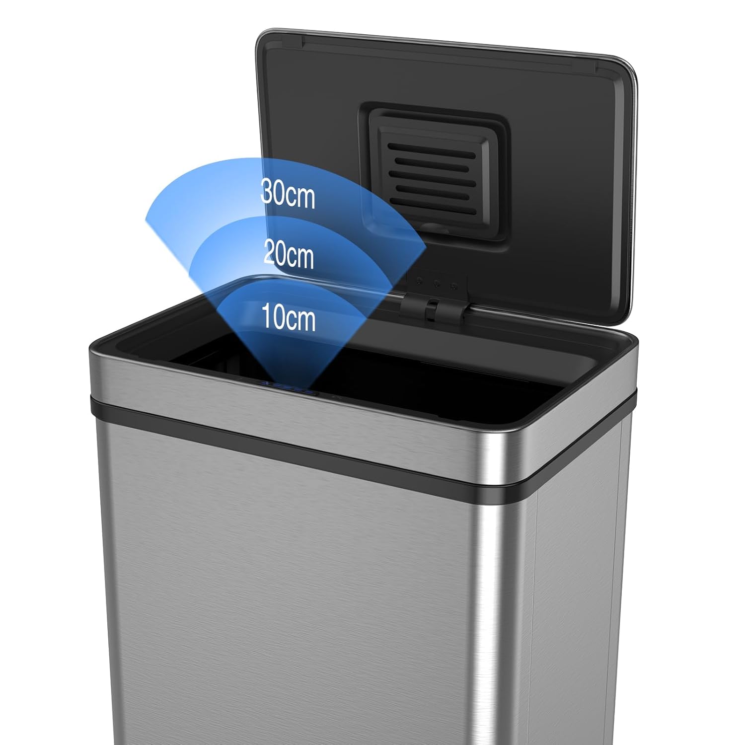 50L / 13 Gallon Smart Automatic Trash Can with Deodorizer Compartment, Stainless Steel Body and Mute Sensor Lid for Kitchen Office Living Room and More, Assemble Large Capacity Garbage Can - Silver