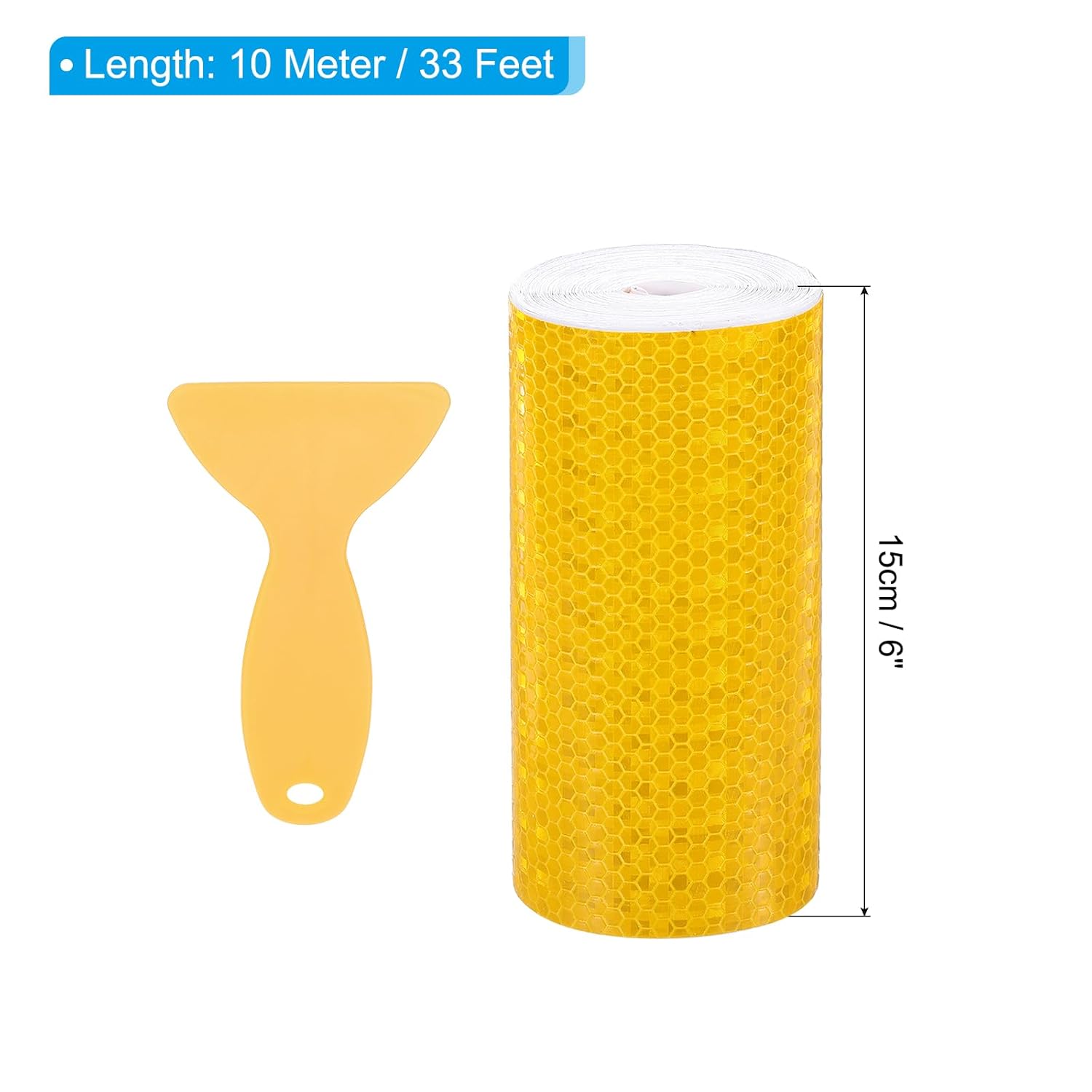 PATIKIL 6 Inch x 33 ft Reflective Tape, 1 Roll Waterproof Self Adhesive High Visibility Caution Warning Safety Tape Reflector with Scraper for Trucks Trailers Cars, Yellow