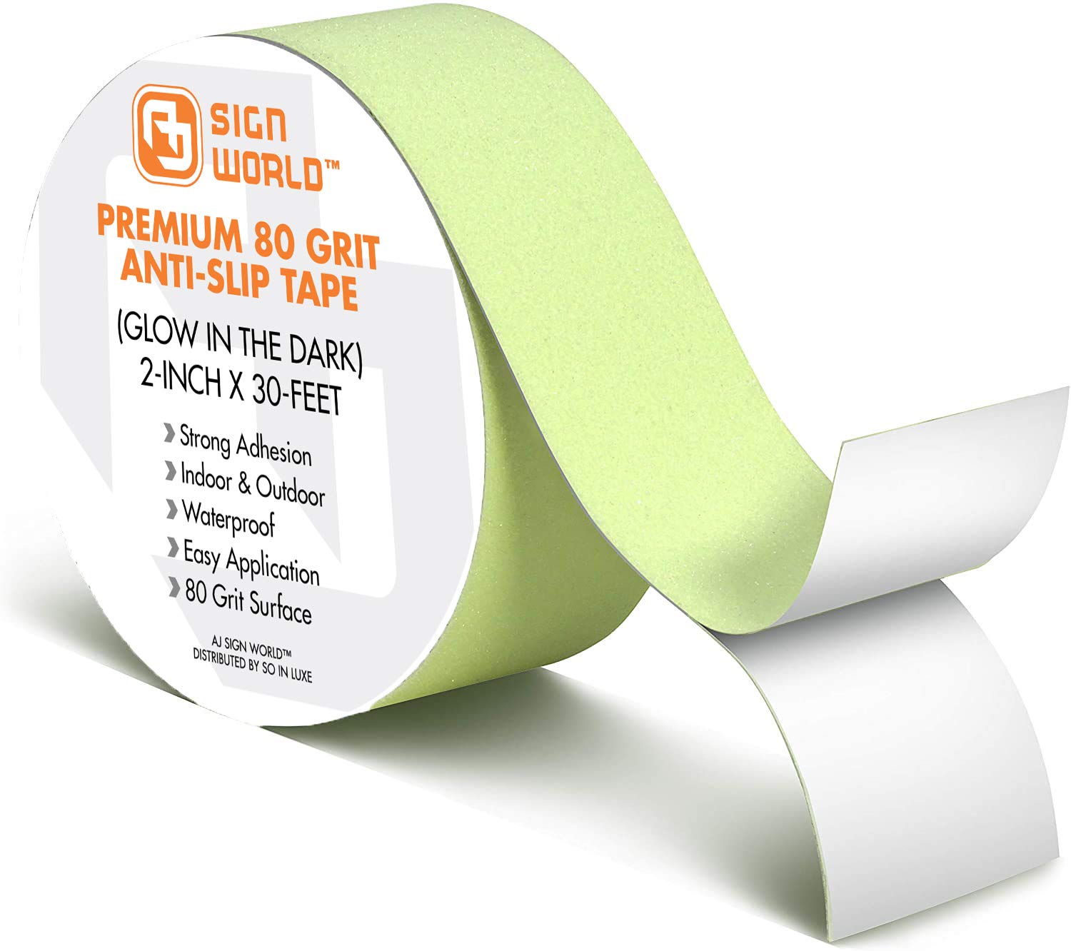 Best Anti-Slip Grip Tape, Glow in The Dark, 2" x 30 FT, 80 Grit, Industrial Grade, Indoor, Outdoor, Weatherproof (2-Inch x 30 Feet Roll)