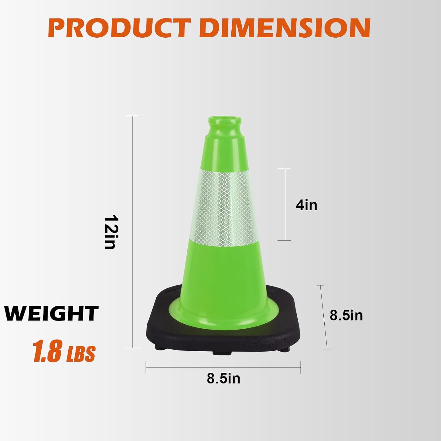 6 Pack 12 Inch Green Traffic Cones with Reflective Tape, Black Base Sport Training Cones for Soccer, Agility Drills, Driveway Safety and Marking (6, Green, 12 Inch)