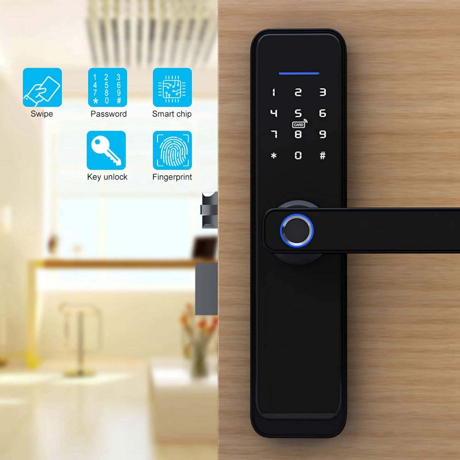 Smart Digital Door Lock, Keyless Entry Touch Keypad Deadbolt, Black, Adjustable Direction - High Security Fingerprint & Password Access, Multiple Unlock Methods, Suitable for