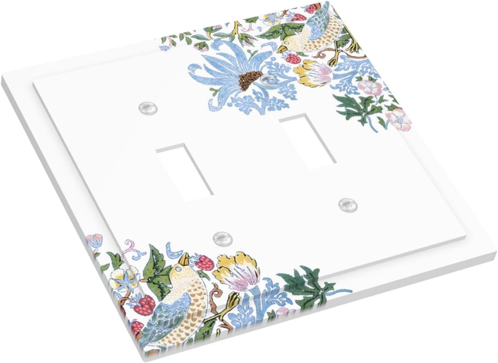 Decorative Light Switch Cover Plate Retro Morris Strawberry Rustic Plant Bird 2 Gang Wall Plate Oversized Double Toggle Two Switch Wall Cover Plate Dual Device Faceplate