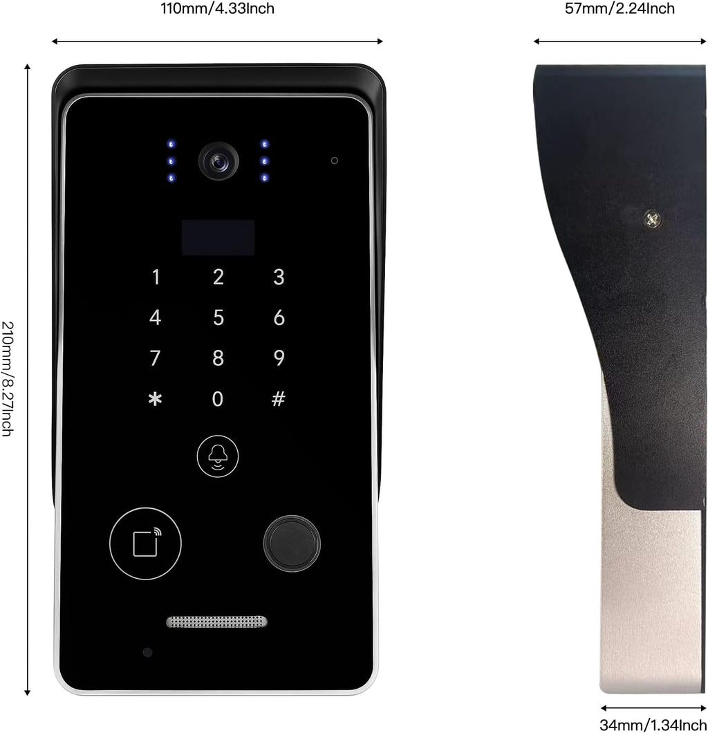 Smart Home 7-Inch Video Intercom Doorbell System with HD Display & Touch Keypad, Fingerprint/Key Card/Password/Remote Unlock, 1200lbs Magnetic Lock (NC) & Exit Button for Homes & Villas