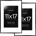Homeforia 11 x 17 Picture Frame Black, High End Metal 11x17 Poster Frames with Mat 8x12 for Photo, 11 x 17 Black Frame Matted to 8 x 12 inch Print, 17x11 Thin Frame, Tempered Glass, Wall Kit, Set of 2