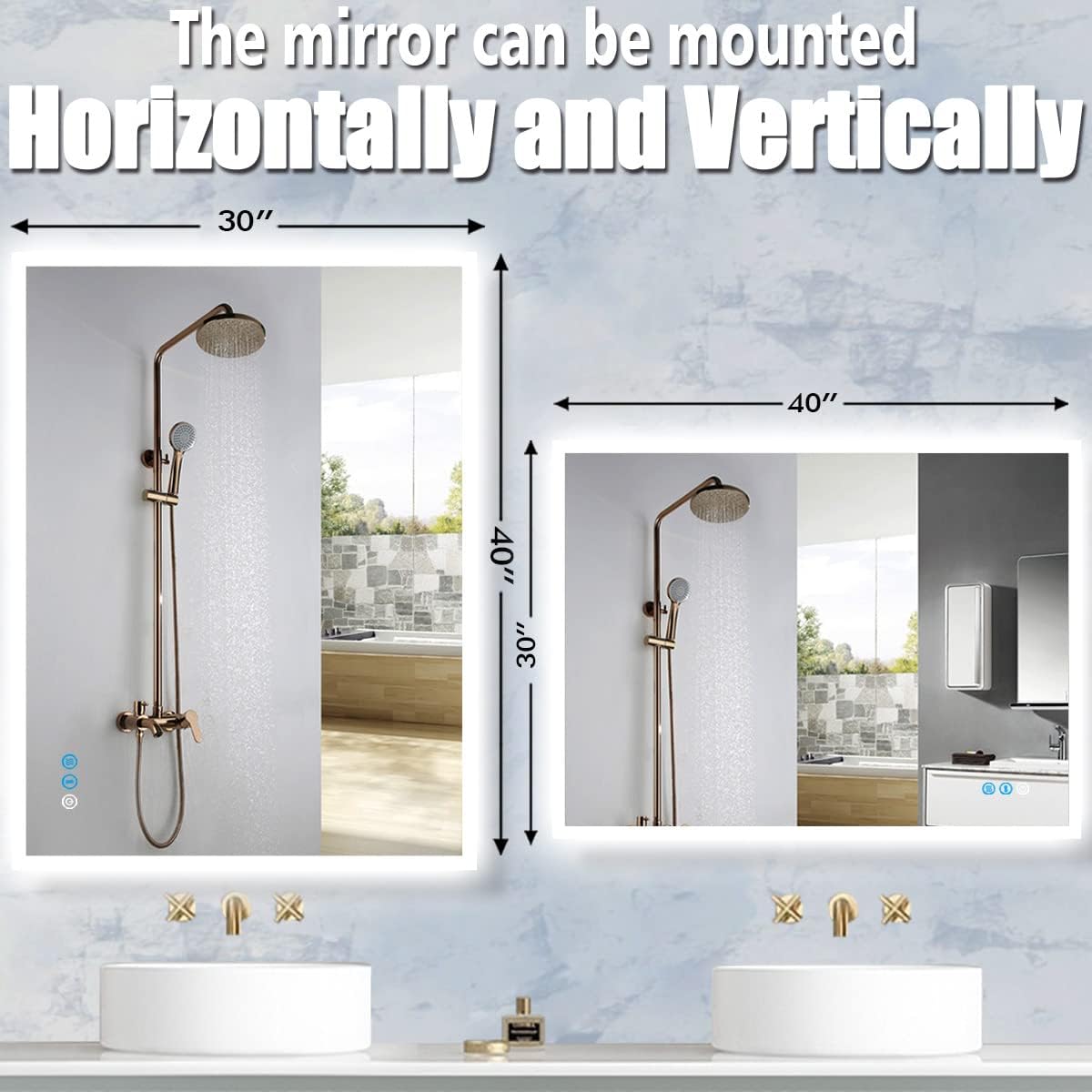 40 x 30 Inch LED Vanity Mirror with Backlits Anti-Fog 3 Color Dimmable Backlit Lighted Mirror for Bathroom Wall Horizontal Vertical Mounted 40" Frameless Smart Light up LED Bathroom Mirrors