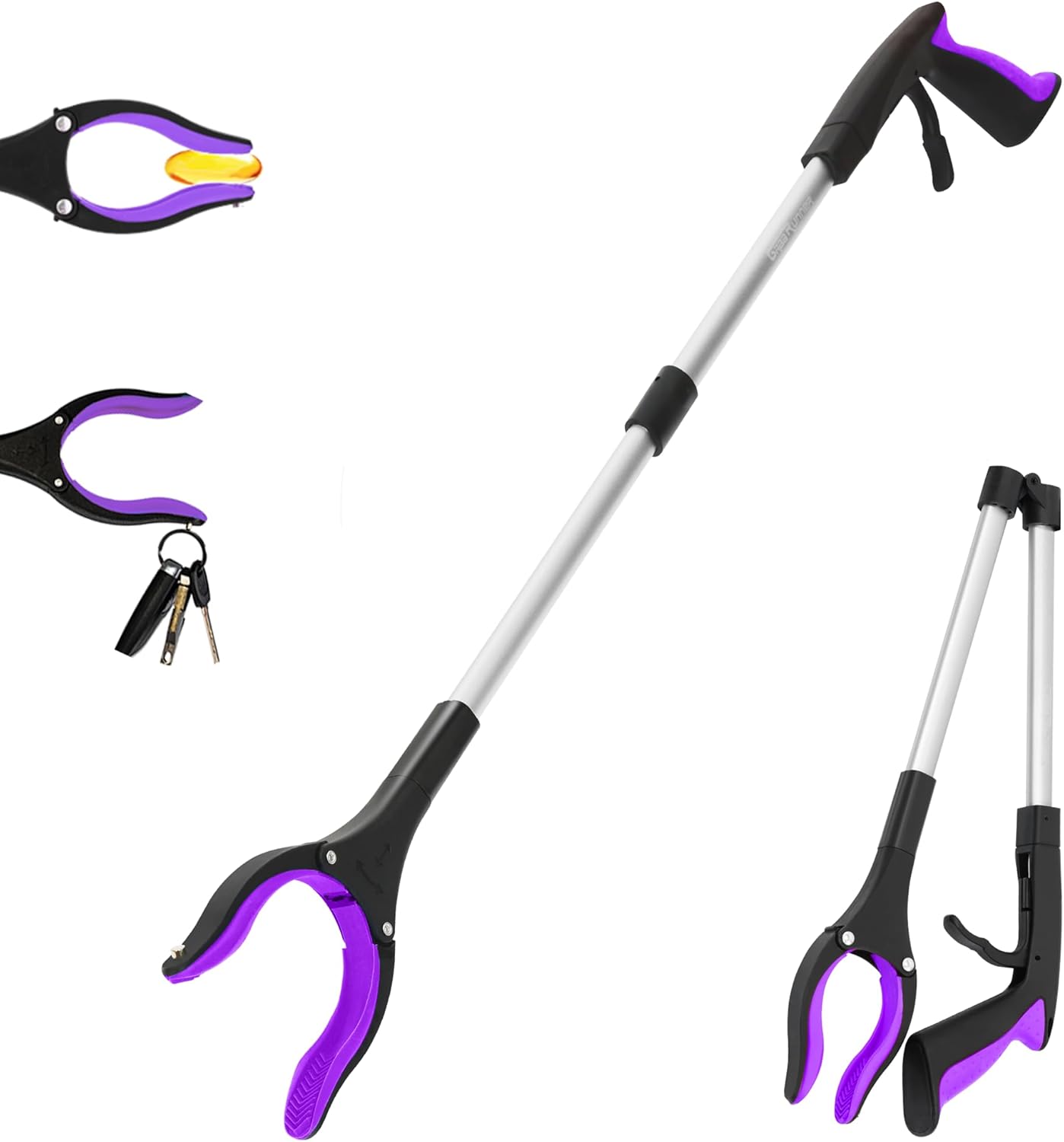 Grabber Reacher Tool - 32” Reacher Grabber Tool with Strong Magnetic and Swivel Head - FDA Registered Heavy Duty Pick Up Stick Grabbers for Seniors, Trash, Surgery Recovery Must Haves Gifts(Purple)