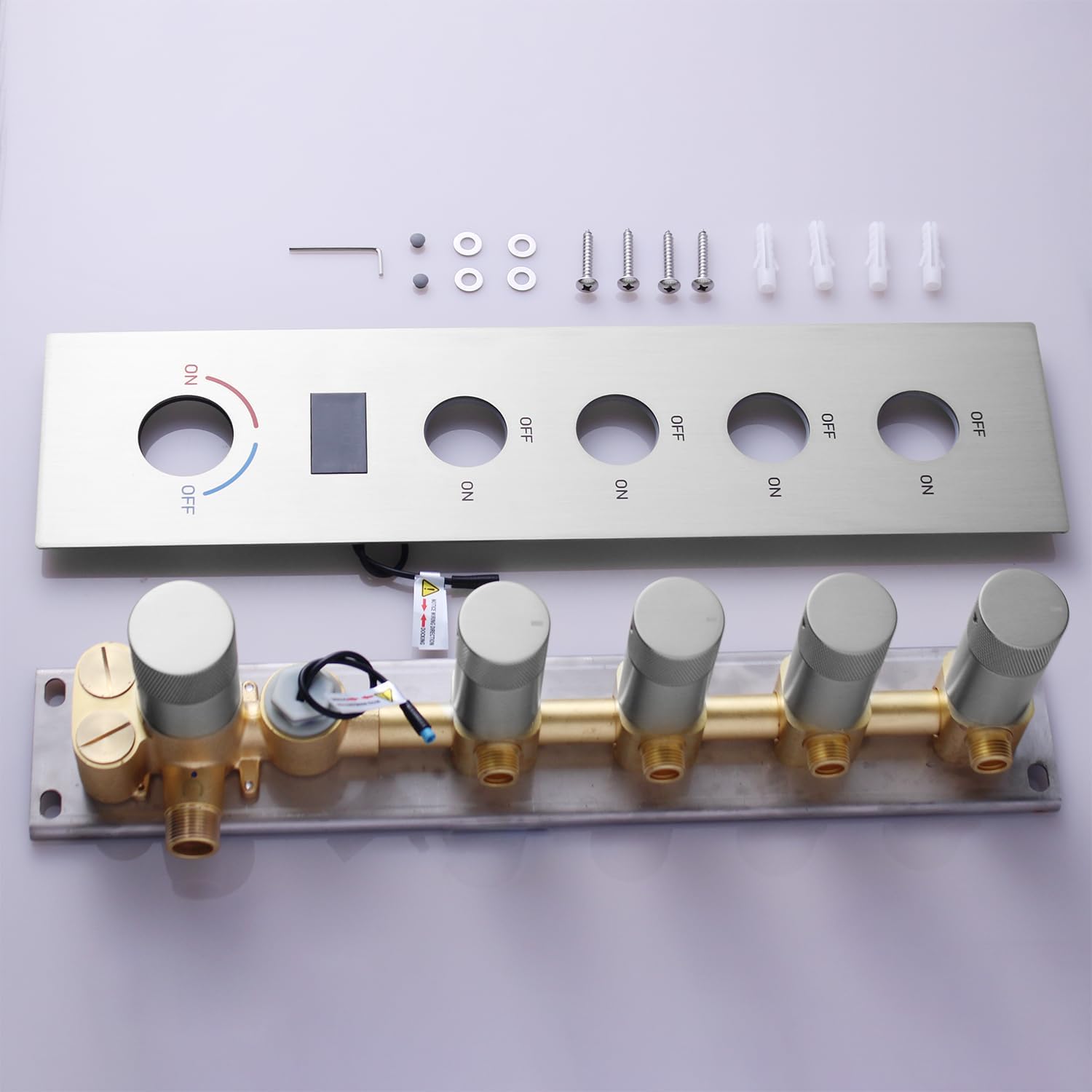 4 Way Shower Diverter Valve 4 Outlets Multi Function Brass Temperature Digital Display Shower Mixer Valve Can Run Simultaneously and Flow Control Brushed Nickel
