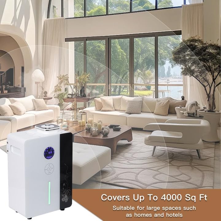 Essential Oil Diffuser HVAC Scent Machine, Waterless Diffusers Long Lasting Aroma 800ML Smart WIFI & APP & Touch Screen Control Oil Level Monitoring 4000 Sq.Ft for Whole House,Hotel,Mall,Office