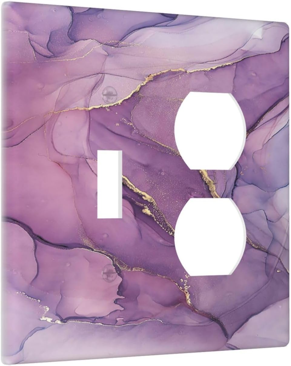 Wallplates Purple Marbling Golden Line 1 Toggle 1 Duplex Switch Plate Electrical GFCI Faceplate Decorative Light Switch Covers for living Room Bathroom Decor