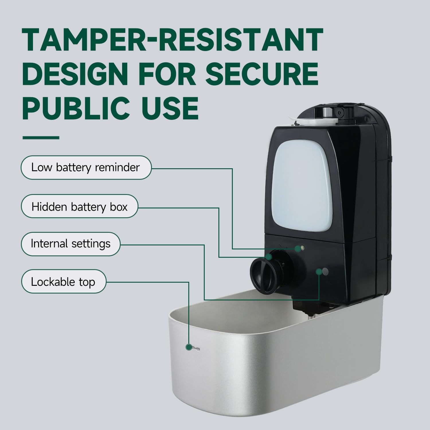Commercial Automatic Soap Dispenser Large 34oz/1000ml Capacity Wall-Mounted Touchless Liquid Dispenser for High-Traffic Restrooms, Offices, Hospitals Model AD1220S Silver